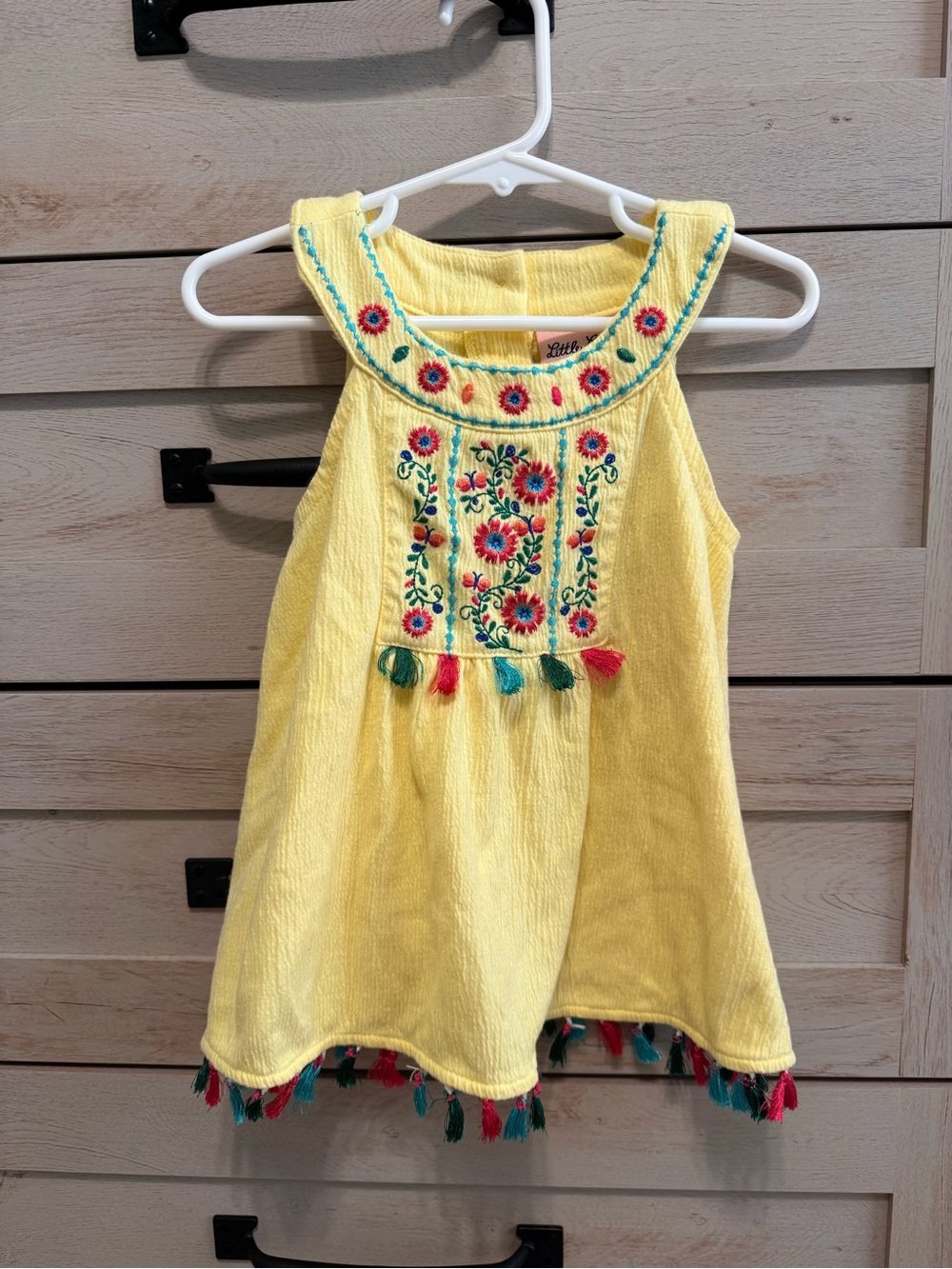 Little Lass Yellow Embroidered Tassel Top